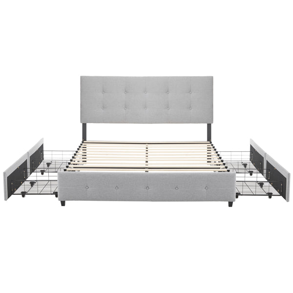 Queen Upholstered Platform Bed with 4 Drawers & Adjustable Tufted Headboard