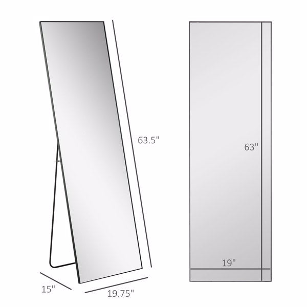 Modern Black Full-Length Dressing Mirror – Freestanding or Wall-Mount Design