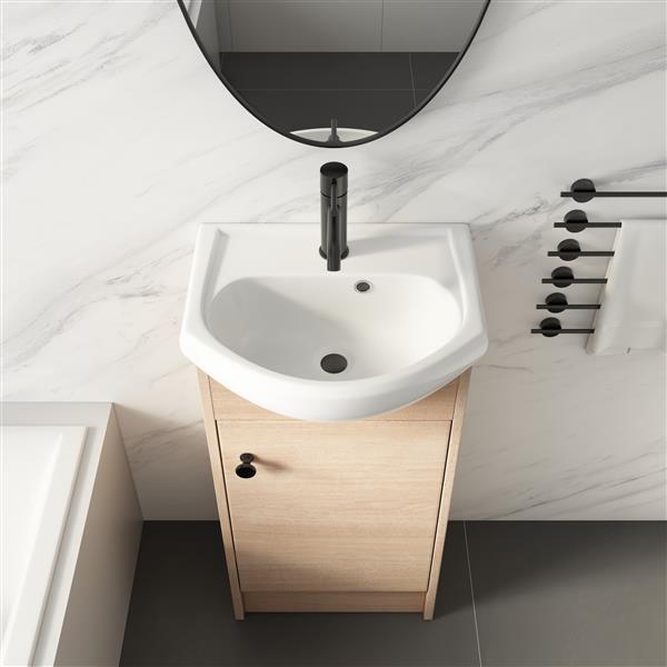 18" Small Bathroom Vanity with Sink – Freestanding Oak Cabinet Combo Unit