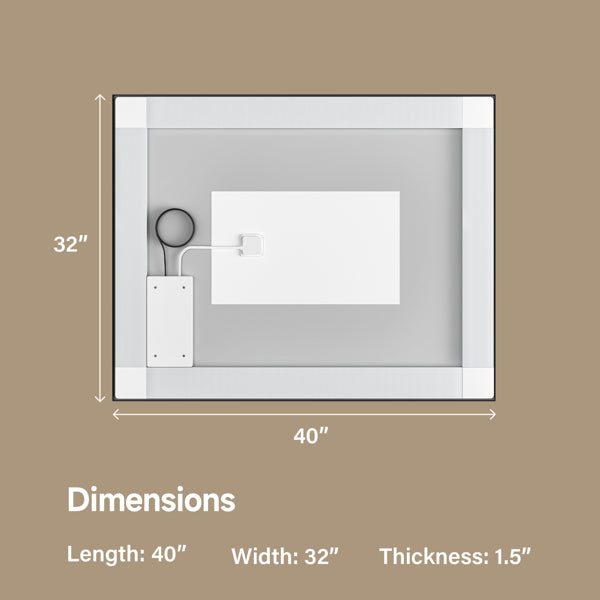 40x32" Black Framed LED Mirror with Dual Front & Back Light Strips