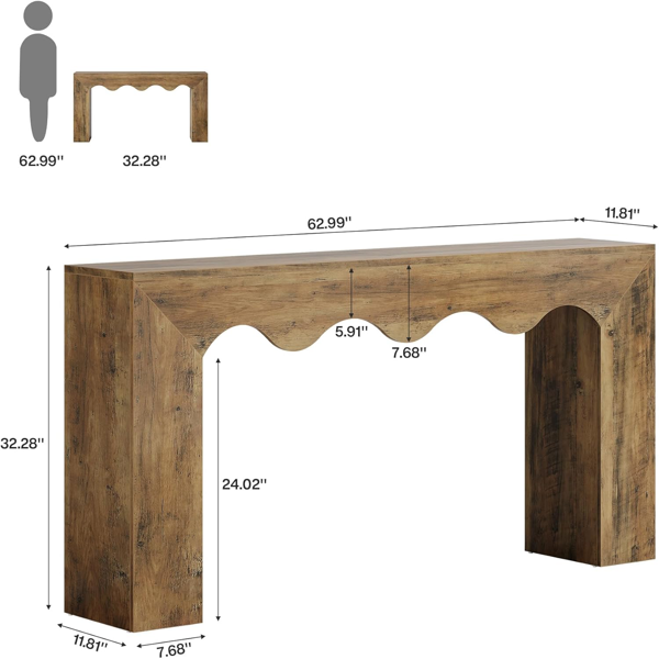 63" Retro Wavy Edge Console Table – Modern Entryway Sofa Table with Storage