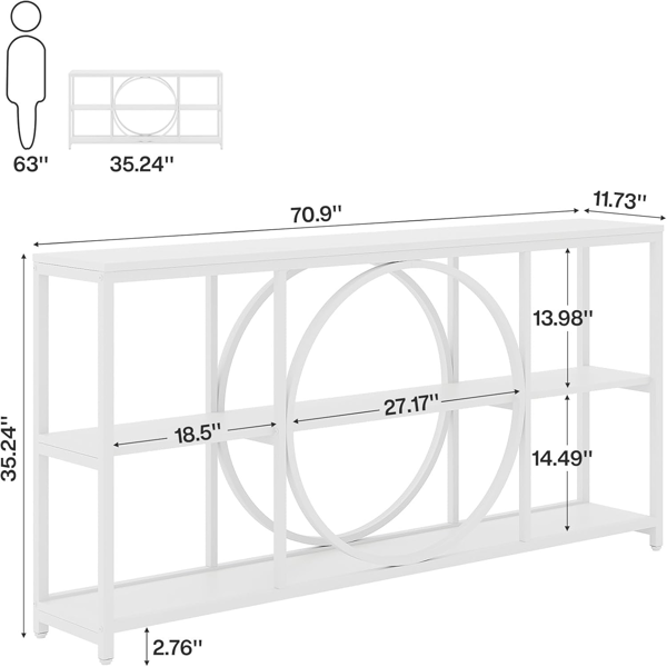63" Retro Wavy Edge Console Table – Modern Entryway Sofa Table with Storage