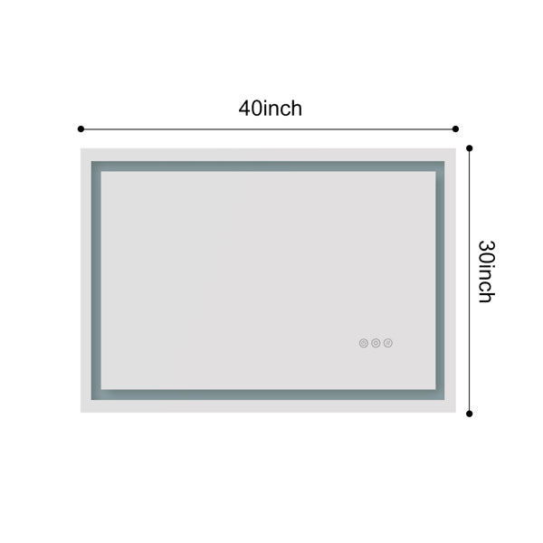 40x30" LED Bathroom Mirror with Frontlit & Backlit, Anti-Fog, Dimmable, 3 Colors