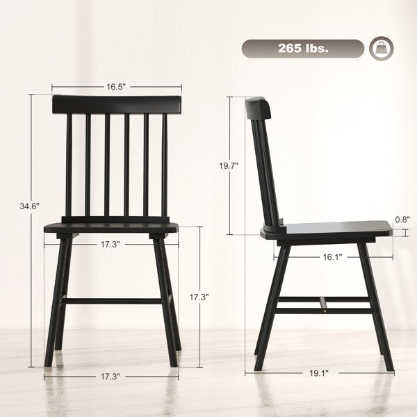 Black Wooden Farmhouse Dining Chairs – Set of 2