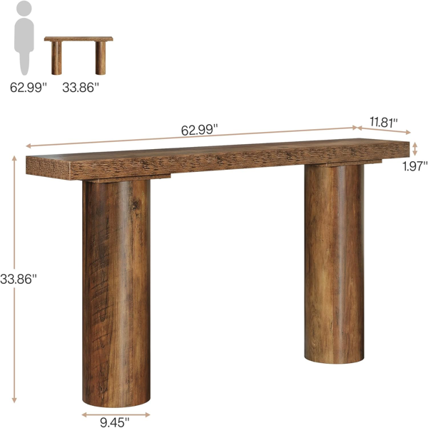 63" Rustic Farmhouse Bar Console Table – Narrow Counter Height Sofa Accent
