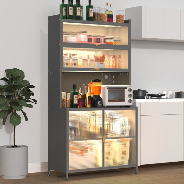 73'' Tall Grey Kitchen Pantry Cabinet with Flip Doors & Pegboard Storage