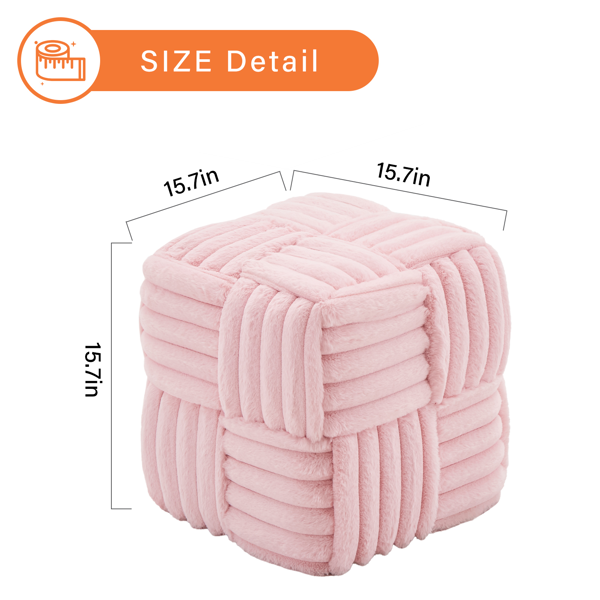 Pink Corduroy Ottoman Vanity Stool – Square Footrest for Bedroom & Entryway