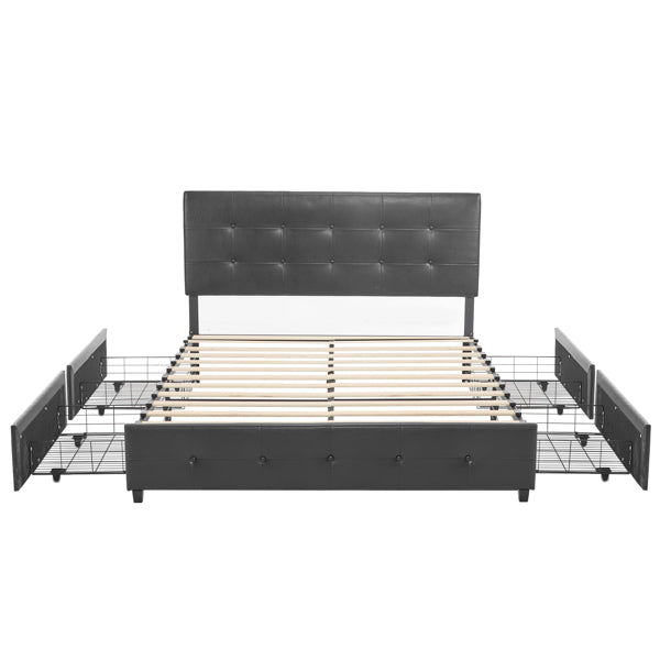 Queen Upholstered Platform Bed with 4 Drawers & Adjustable Tufted Headboard