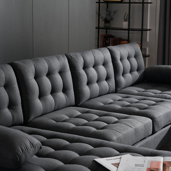 U-Shaped Sectional Sofa – Dark Gray Upholstery, Wooden & Iron Frame with Black L