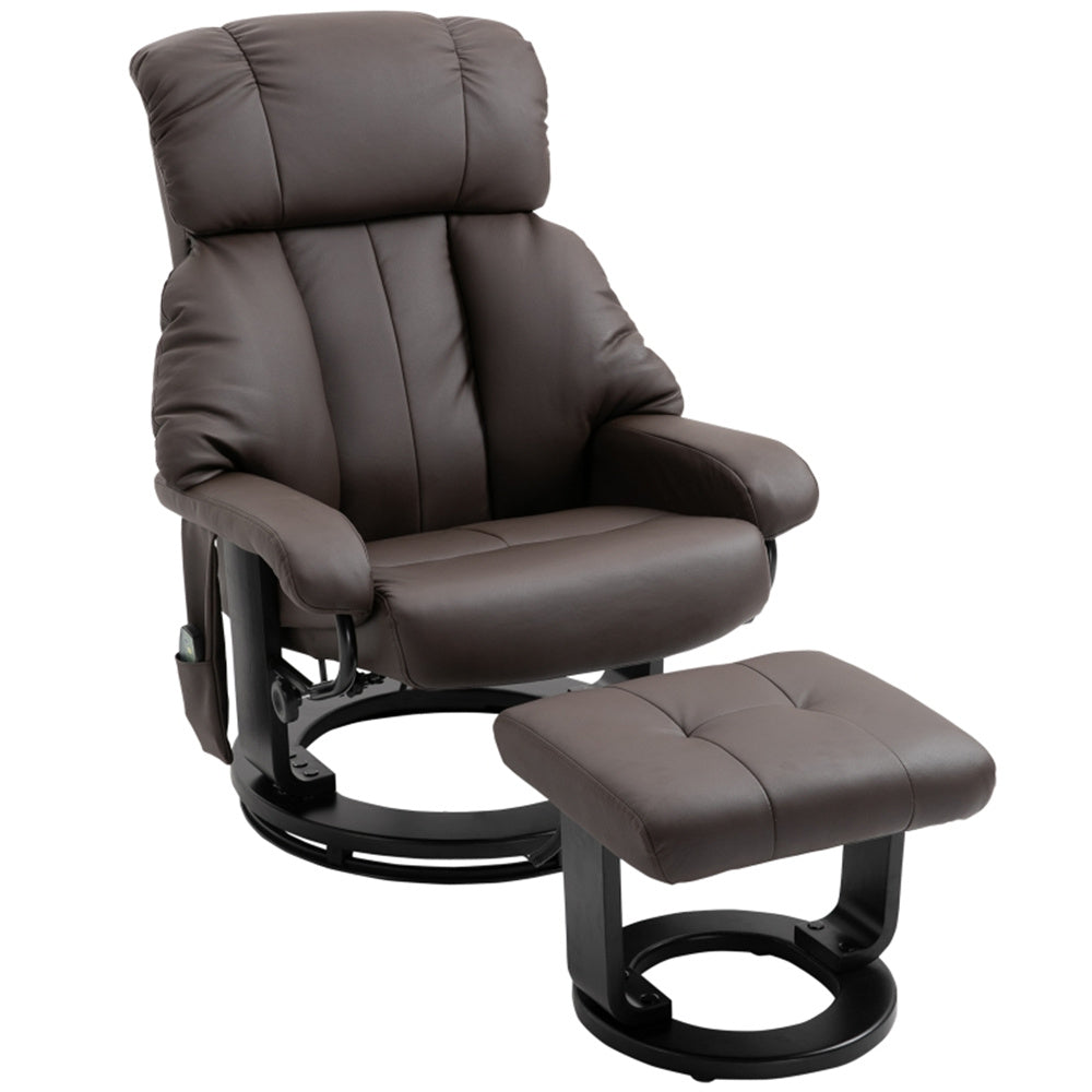PU Leather Massage Recliner Chair with Ottoman & Remote, Brown