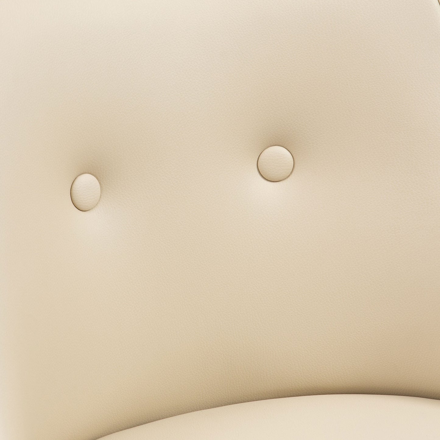 Set of 2 Beige PU Leather Wingback Swivel Bar Stools with Tufted Back & Footrest