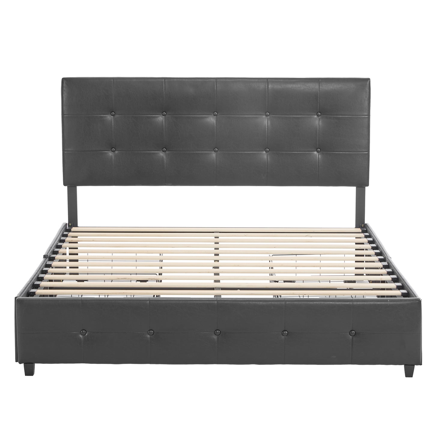Queen Upholstered Platform Bed with 4 Drawers & Adjustable Tufted Headboard
