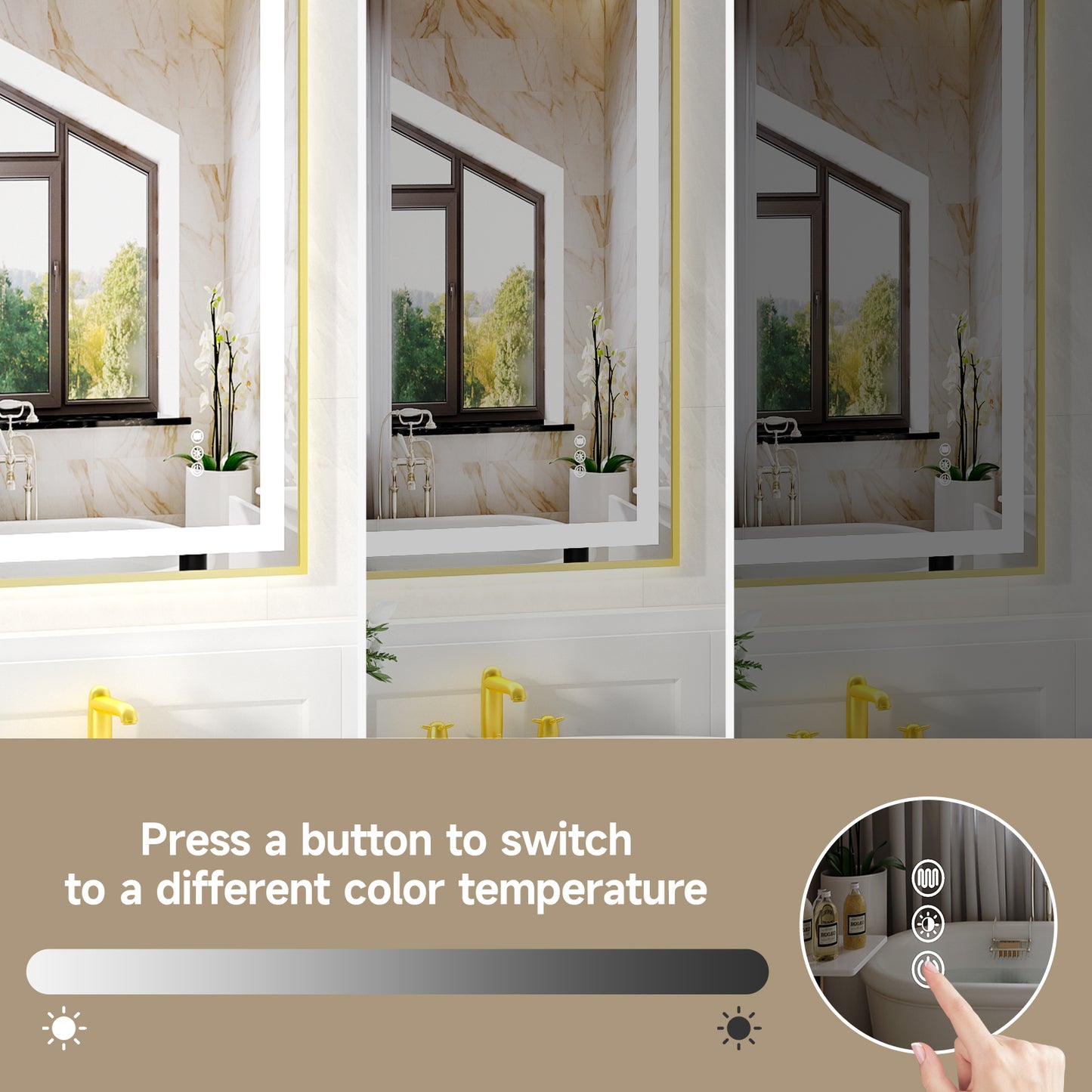 24x32" Gold Framed LED Mirror with Dual Front & Back Light Strips