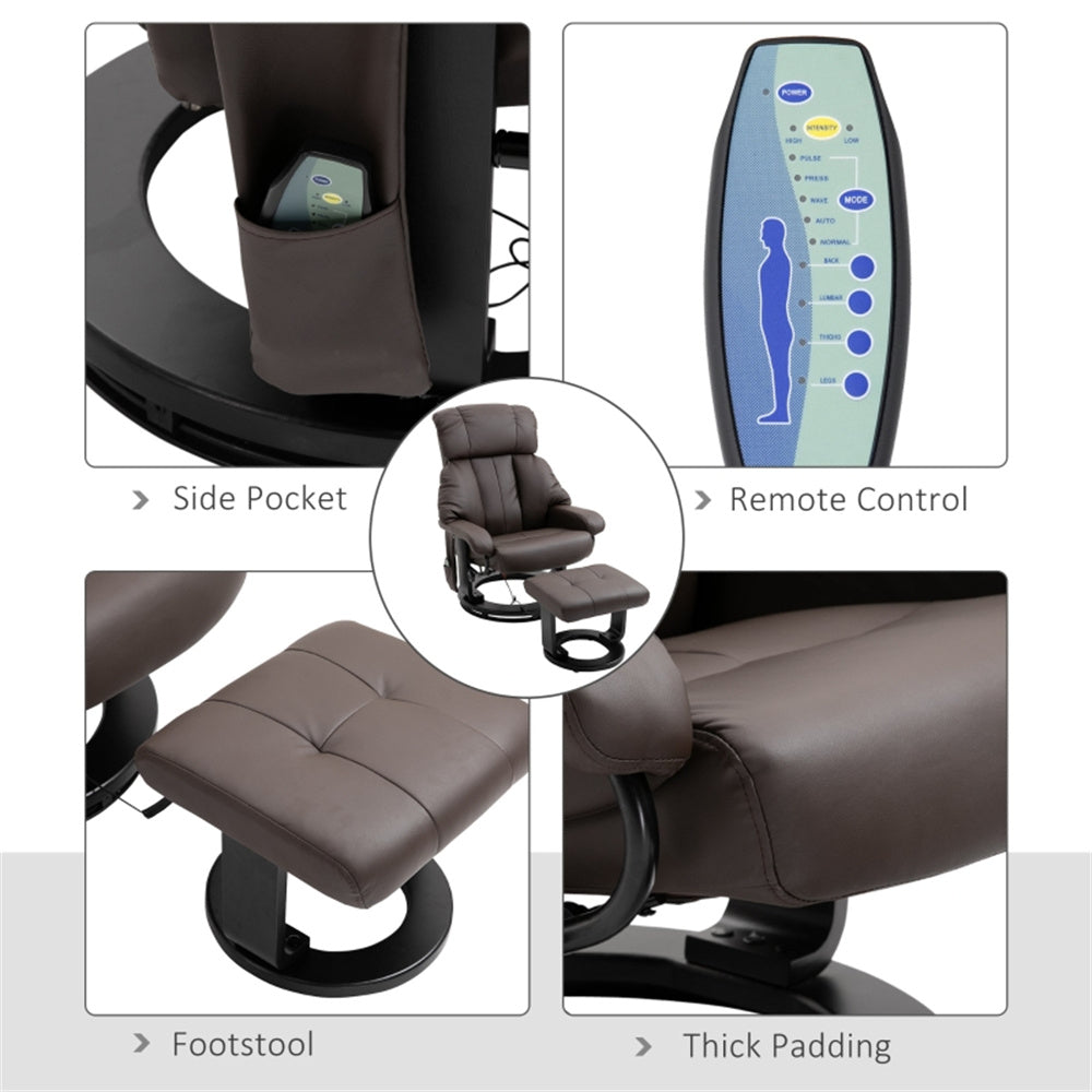 PU Leather Massage Recliner Chair with Ottoman & Remote, Brown