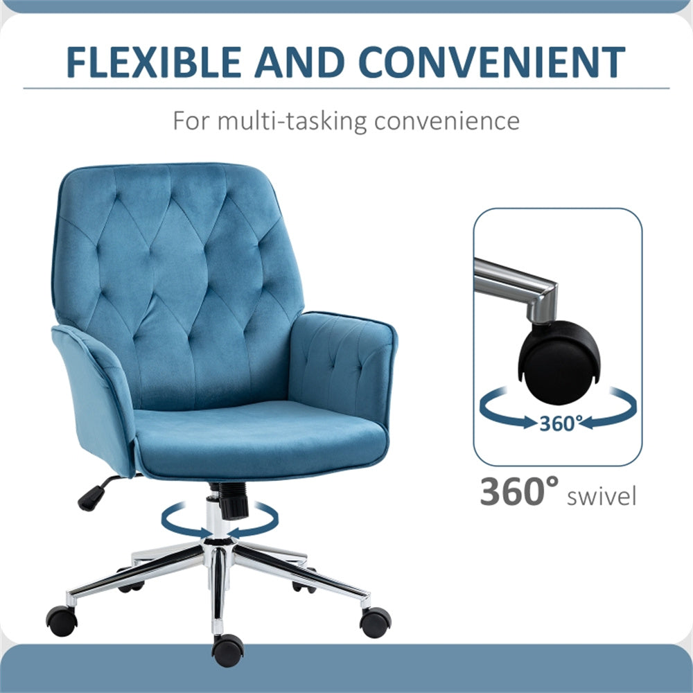 Blue Velvet Office Chair – Adjustable Height with Rocking Back & Armrests