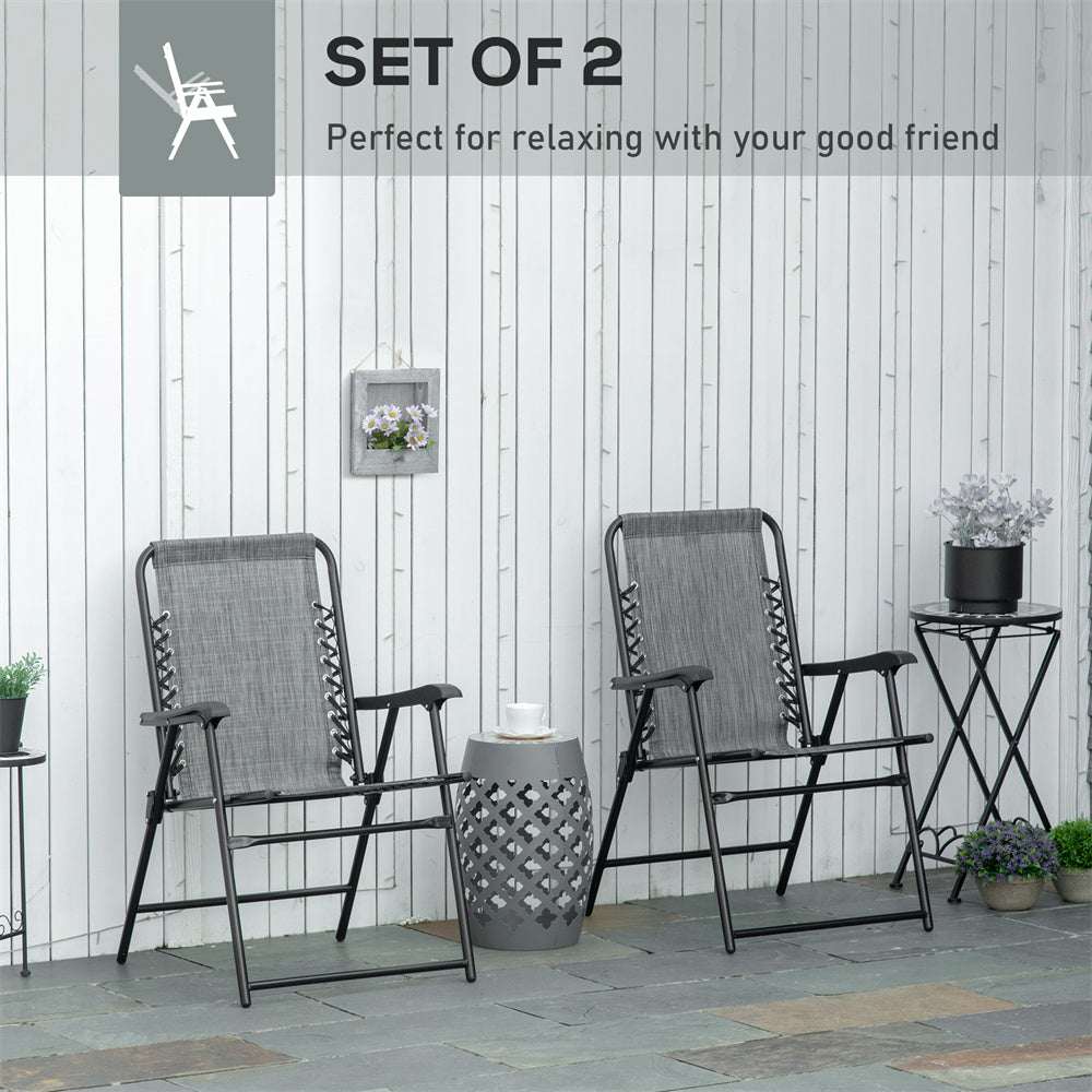 Set of 2 Foldable Mesh Armchairs – Outdoor Lounge Chairs with Armrests