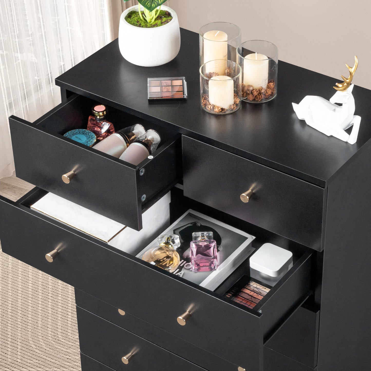 Modern Black 4-Drawer Dresser – Space-Saving Storage Cabinet for Bedroom or Living Room
