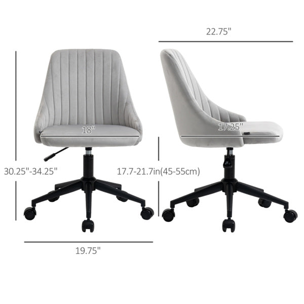 Grey Velvet Scallop Swivel Office Chair – Adjustable Height & Chic Design