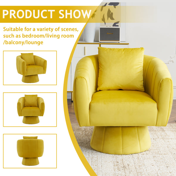 Velvet Accent Chair with Fluffy Cushion – Yellow