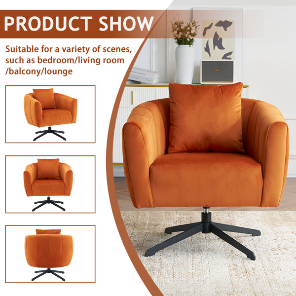 360° Swivel Velvet Accent Chair with Fluffy Cushion – Burnt Orange