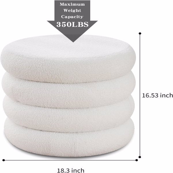 Round Shape Storage Ottoman Stool with Flip Tray, Vanity & Footrest Chair, White