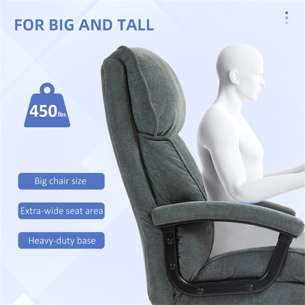 Pebble Grey Reclining Office Chair with Footrest & High-Back Linen-Feel Padding