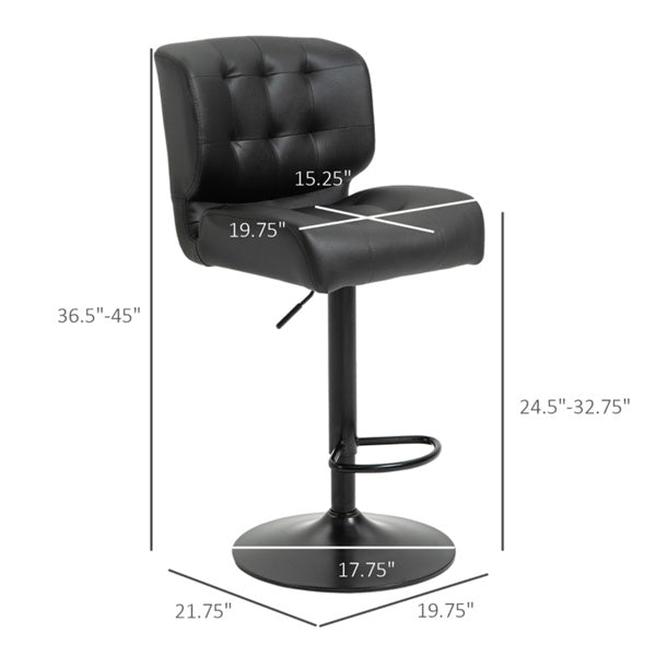Set of 2 Adjustable Black Bar Stools with Swivel Seats & Tufted Backrest