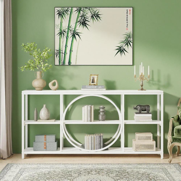 63" Retro Wavy Edge Console Table – Modern Entryway Sofa Table with Storage