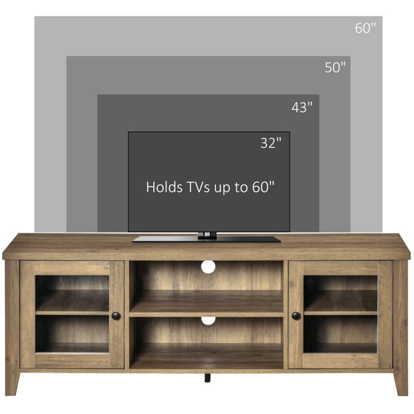 55" Brown LED TV Stand with Adjustable Shelves & Cable Management – Modern Cabinet