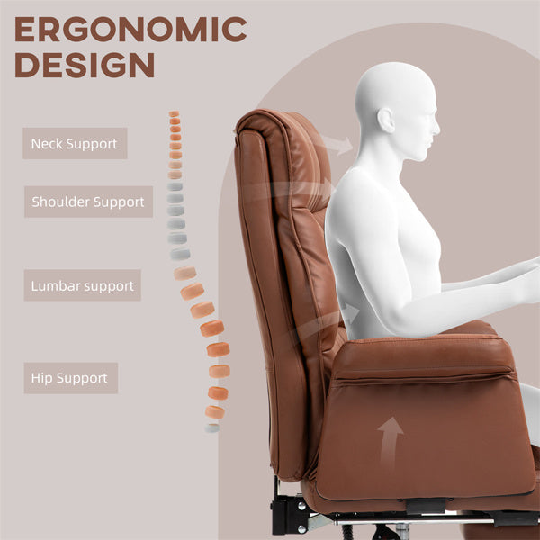 Brown Massage Office Chair with Reclining Back, Footrest & PU Leather Finish