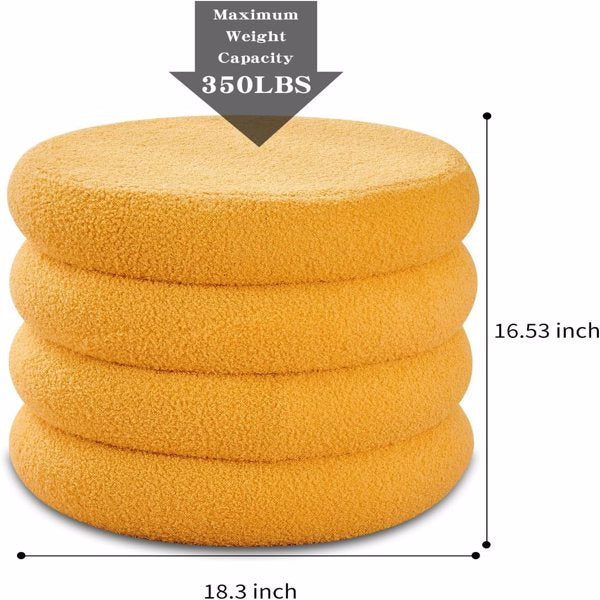 Round Shape Storage Ottoman Stool with Flip Tray, Vanity & Footrest Chair, Yellow