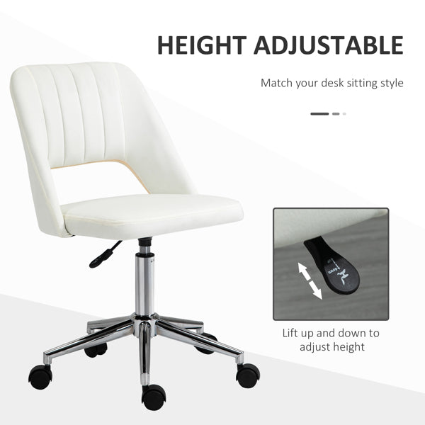 Modern White Velvet Office Chair – Adjustable Height, Swivel Base & Scallop Backrest