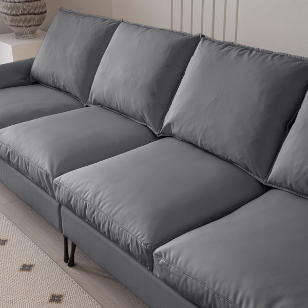 104.5" Modern L-Shaped Tech Leather Sofa with Convertible Ottoman