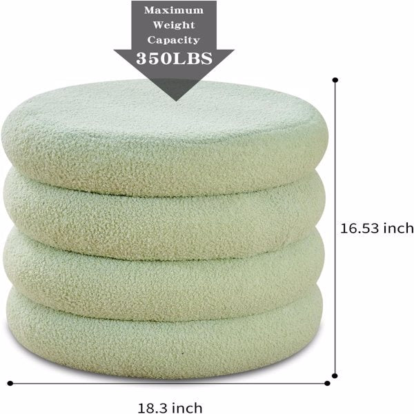 Round Shape Storage Ottoman Stool with Flip Tray, Vanity & Footrest Chair, Green