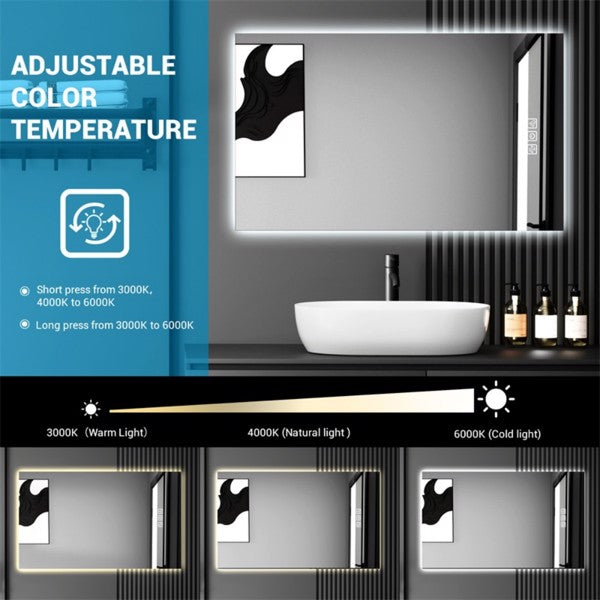 36" x 28" LED Bathroom Mirror with Defogger & Dimmable Backlight