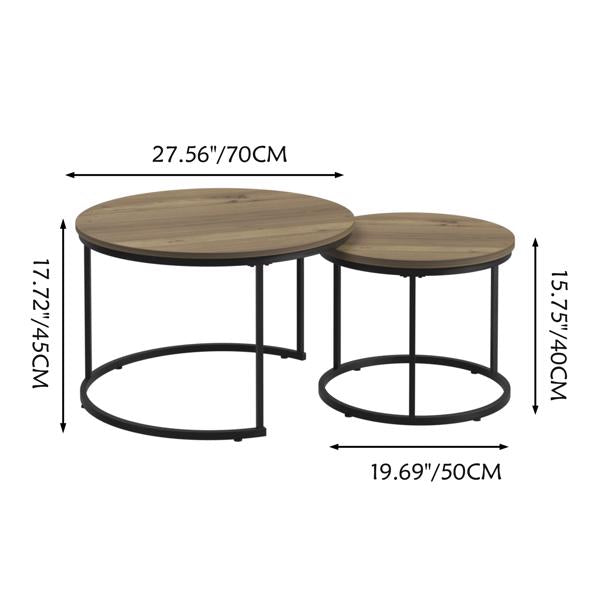 Round Nesting Coffee Table Set of 2 with Marble Top & Metal Frame – Modern Living Room