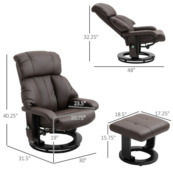 PU Leather Massage Recliner Chair with Ottoman & Remote, Brown