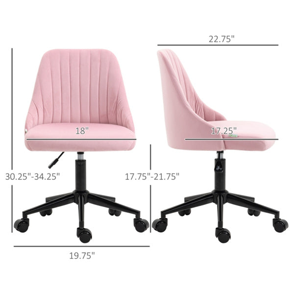 Pink Velvet Scallop Swivel Office Chair – Adjustable Height & Chic Design