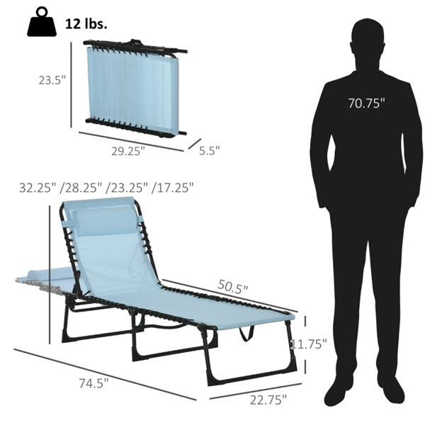 Blue Reclining Foldable Lounge Chair with Pillow & Mesh Fabric