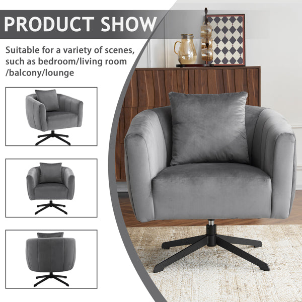 360° Swivel Velvet Accent Chair with Fluffy Cushion – Gray