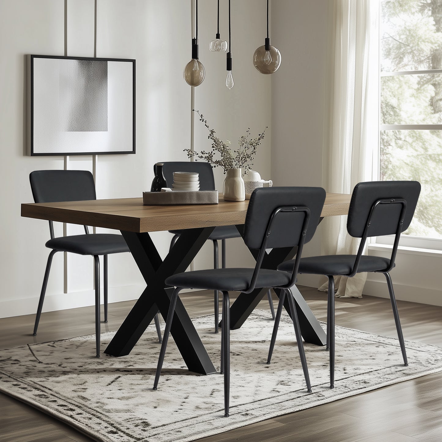 Set of 4 Modern Black Padded Dining Chairs for Kitchen, Bar & Office Use