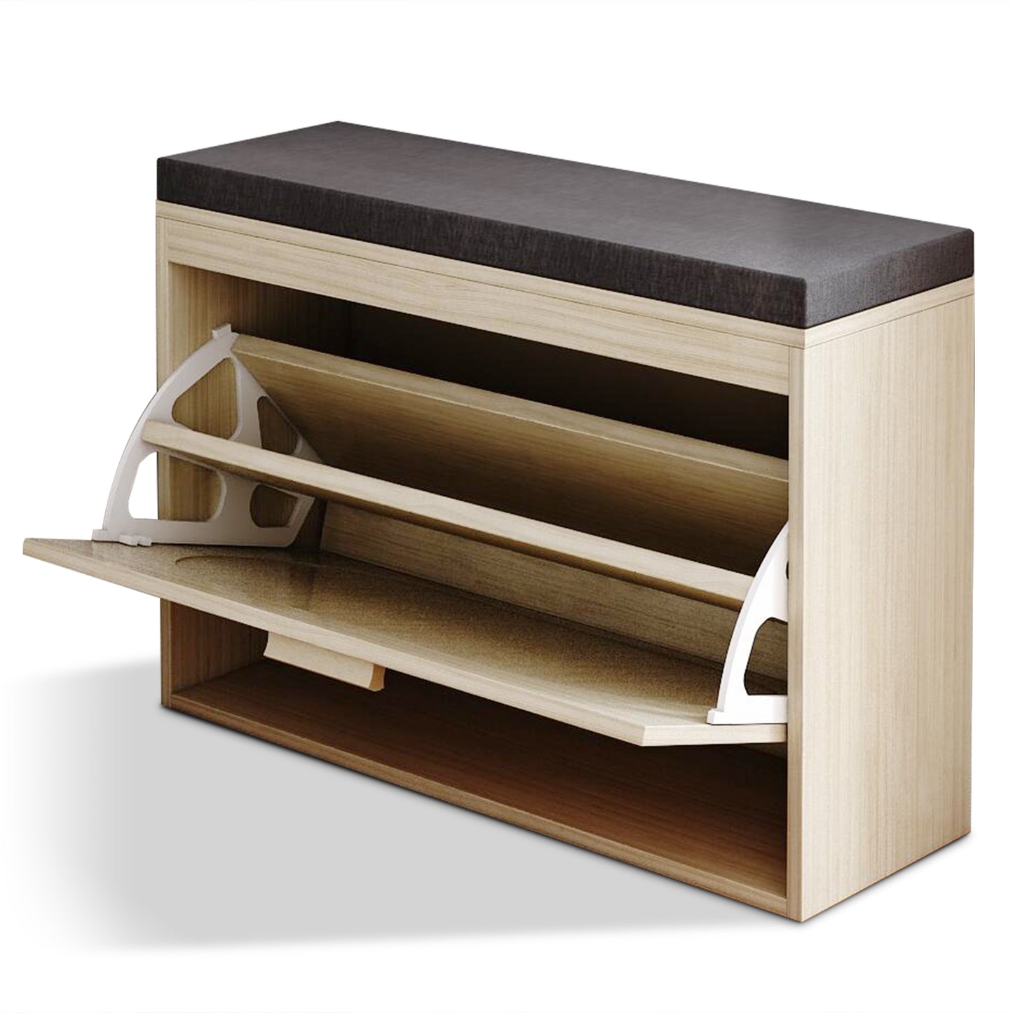 Rattan Shoe Cabinet Bench with Flip Drawer & Cushion for Hallway Storage
