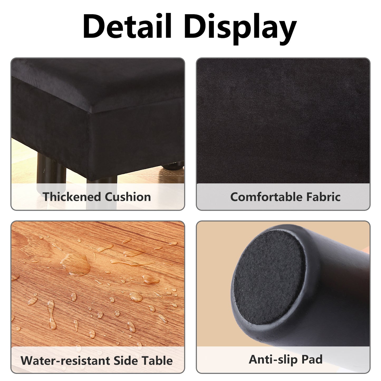 Linen Storage Ottoman Foot Stool – Black Step Seat with Solid Wood Legs