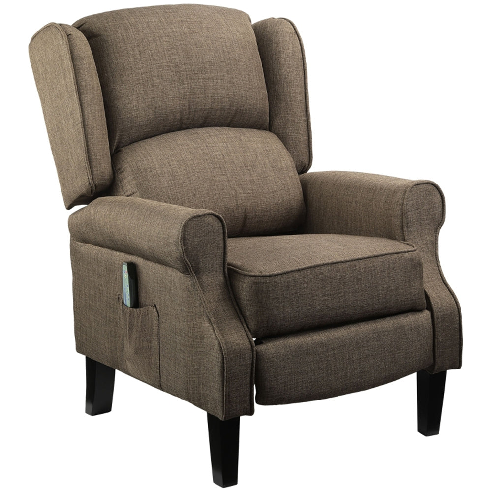 Heated Massage Recliner Chair with Lumbar Support – Manual Pushback, Brown
