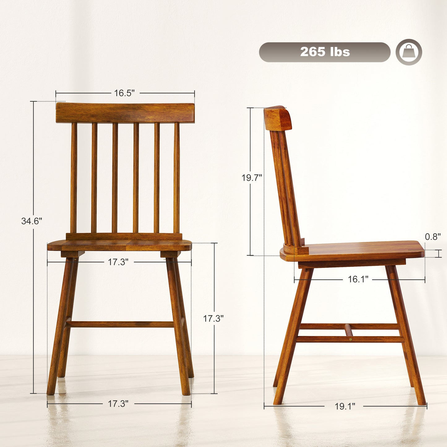 Light Brown Wooden Farmhouse Dining Chairs – Set of 4