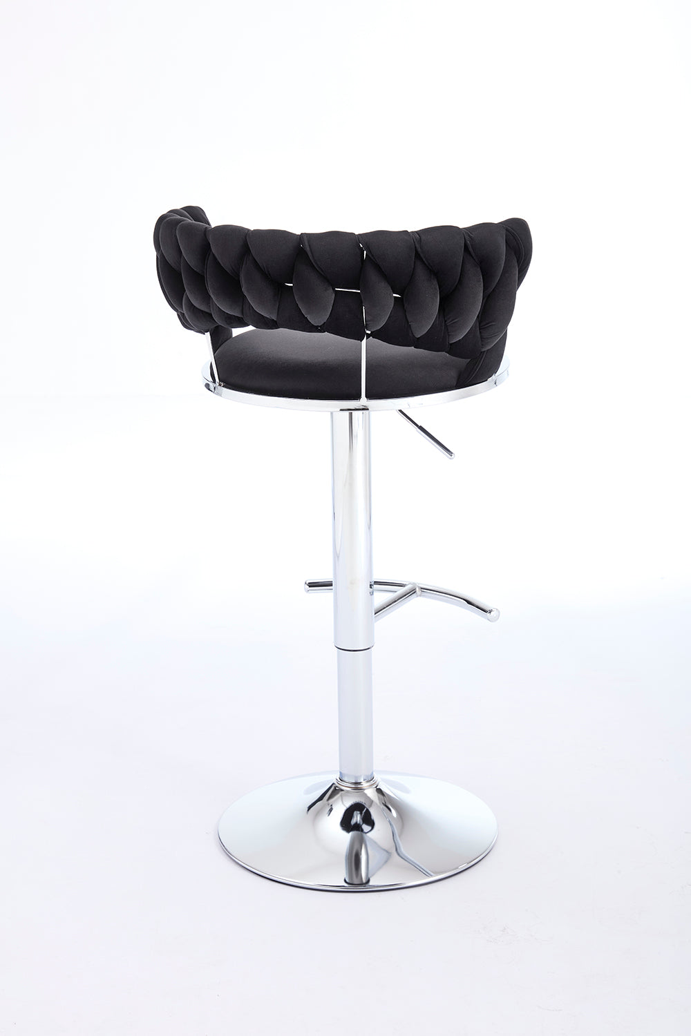 Set of 2 Black Velvet Bar Stools with Chrome Base & Swivel Adjustable Height