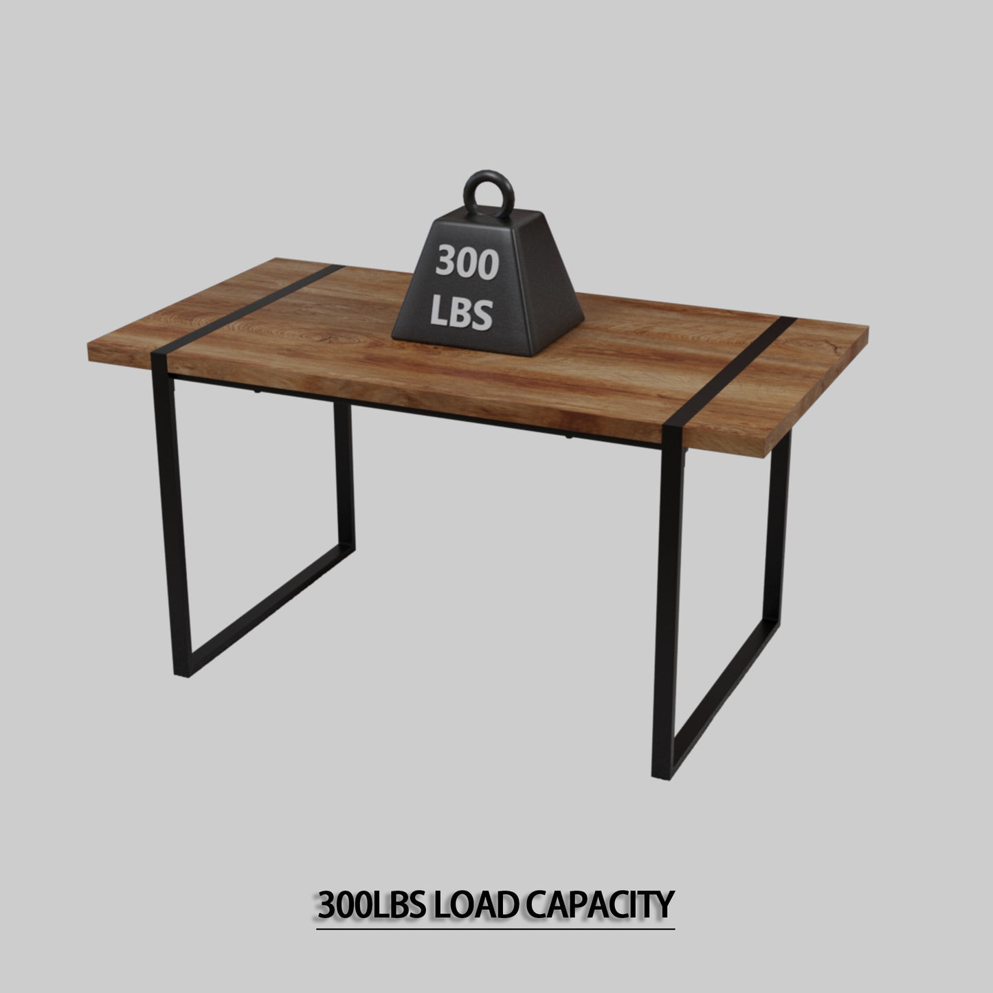 59" Wood Dining Table Set w/ 4 Suede Chairs | Industrial Metal Frame Design