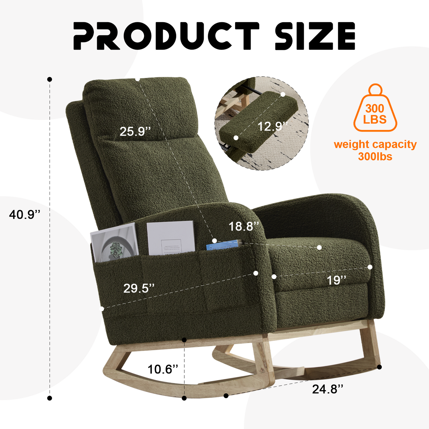 Modern Rocking Accent Chair with High Back, Soft Fabric & 300 lb Weight Capacity