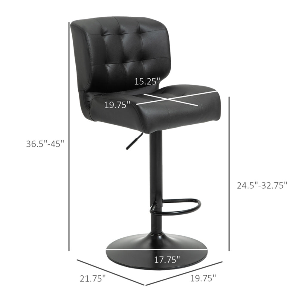 Set of 2 Adjustable Black Bar Stools with Swivel Seats & Tufted Backrest