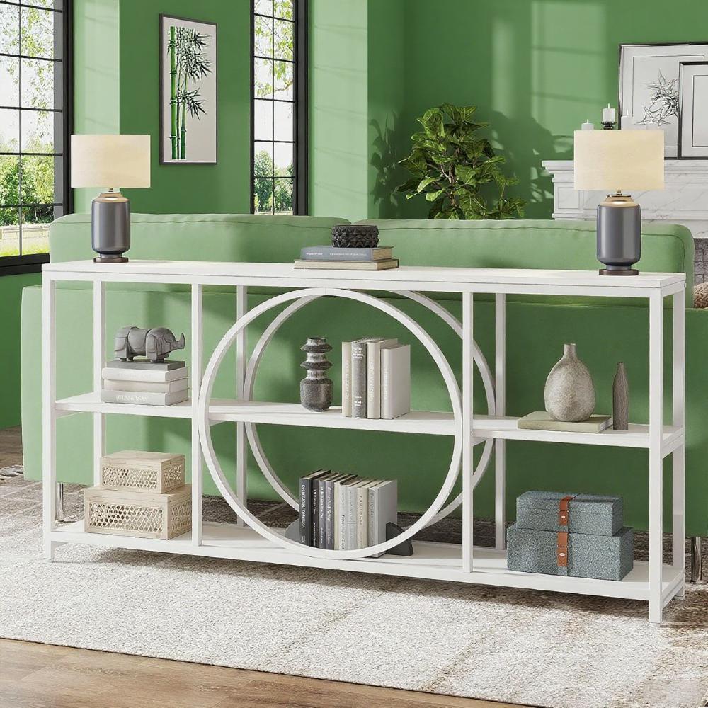 63" Retro Wavy Edge Console Table – Modern Entryway Sofa Table with Storage